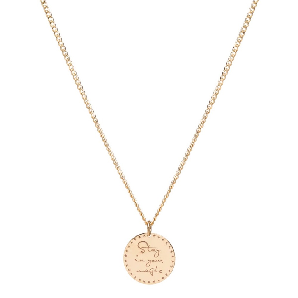 Zoe Chicco Mantras 14K Yellow Gold "Stay In Your Magic" Disc Pendant Necklace